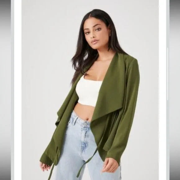 🍋Ambience Olive green open long cardigan size Medium - Picture 1 of 6